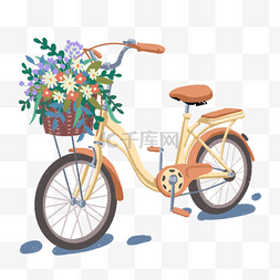 素材自行车图片_载着花卉的脚踏车自行车