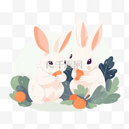 兔子兔子插画图片_扁平卡通插画装饰素材兔子吃胡萝