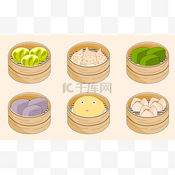 饺子图片_竹篮中的一组蒸饺子，小苏木茶，
