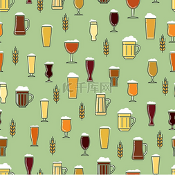 啤酒和泡沫图片_啤酒杯彩色无缝图案五颜六色的无