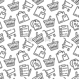 篮子矢量矢量图片_超市模式无缝的商店和商业图标背
