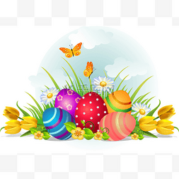 复活节彩蛋图片_有花和蝴蝶的复活节彩蛋