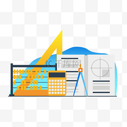 学习卡通插图图片_卡通数学学习教育插图珠算计算器
