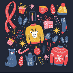 冬天的袜子卡通图片_新年和圣诞节元素的集合。
