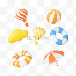 遮阳伞图片_彩色卡通3D夏天氛围漂浮立体元素