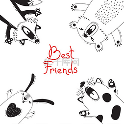 dog图片_Best Friends Bear Fox Dog Rabbit 卡片。Bes
