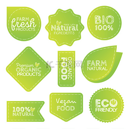 图标合集图片_绿色生态食品标签中。健康的标题