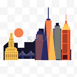 彩色城市线条剪影图片_彩色扁平风纽约城市剪影