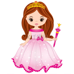 手绘卡通连衣裙图片_矢量美丽的公主在粉红色的连衣裙