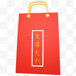 红色新年春节电商立体手提袋
