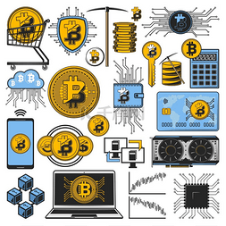 数字货币图标图片_加密货币比特币、数字货币挖掘和