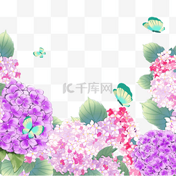 水彩绣球花卉婚礼紫色边框