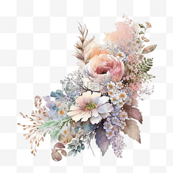 各色鲜花球鲜花束图片_粉色手绘水彩花朵鲜花