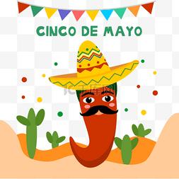 Cinco de Mayo节日的可爱卡通红辣椒