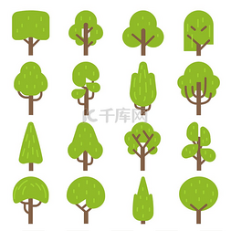 植物装饰图片_平坦的树森林树木具有绿色叶子的