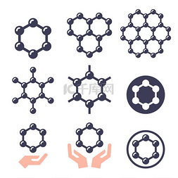 碳骨石墨烯结构矢量彩色图标集科
