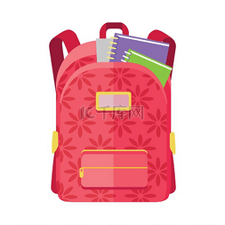 学生标尺图片_背包书包图标与笔记本标尺红色背