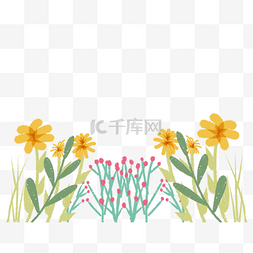 春日花草彩色简笔画花卉植物边框