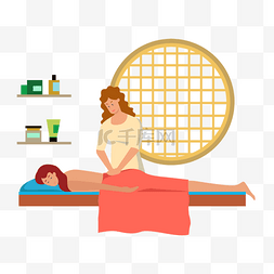 女性技师女人趴着spa按摩概念插画