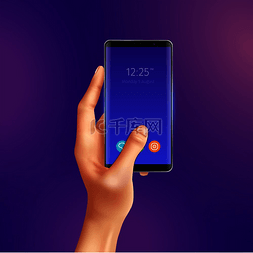 手机数字按钮图片_逼真的智能手机，手拿紫色背景矢