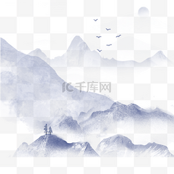 水墨山图片_水彩风格水墨山风景