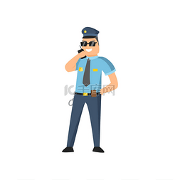 公安警徽图片_身着蓝色制服的警察，戴着警徽，