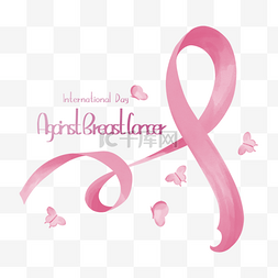 空中丝带图片_国际抗击乳腺癌日水彩粉色空中旋