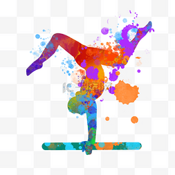 彩色喷溅油漆素材图片_艺术体操女性抽象倒立