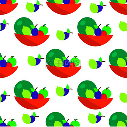 水果卡通李子图片_五颜六色的水果卡通无缝图案。