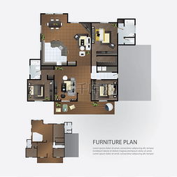 现代厨房设计图片_带家具的室内平面图