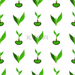 无缝模式与绿叶和生长芽矢量图孤