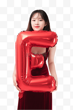 七夕节美女拿E字母气球