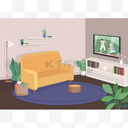 波点家具用品图片_现代客厅平面彩色矢量插图.从沙