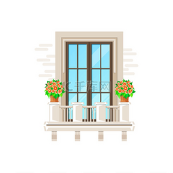 白色窗户矢量图片_阳台和窗户房屋建筑立面门廊栏杆