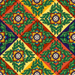 墨西哥塔拉维拉瓷砖无缝图案用观
