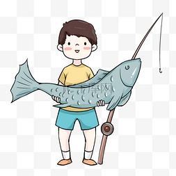 小男孩户外活动钓鱼