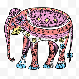 粉色鼻子图片_彩色长腿印度大象禅绕画象头神
