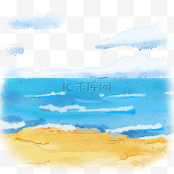 水彩海洋纹理图片_金色沙滩海浪水彩边框