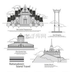 曼谷旅游绘画风格矢量图