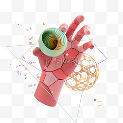 球球绿色立体图片_手势粉色抽象3d立体