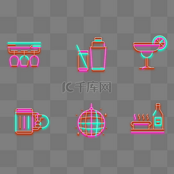 酒吧音乐节图片_霓虹灯发光酒吧贴纸图标