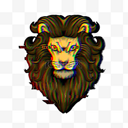 动物徽标故障风格狮子头像
