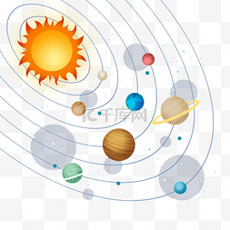 星球轨道插画图片_太阳系卡通黄色