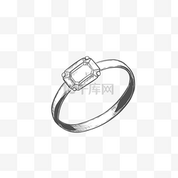 钻石黑白图片_素描风格黑白订婚结婚钻石戒指
