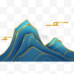 地产小路图片_中国风描金烫金蓝色假山石头国潮