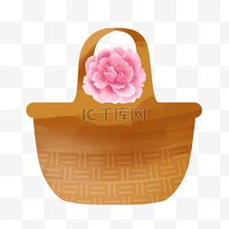 黄色编织篮子和花朵