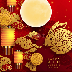 月饼图片_中秋节中秋立体剪纸兔年兔子月亮