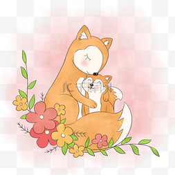 狐狸拥抱画面动物母亲节