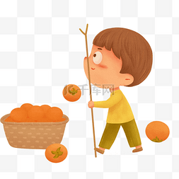 霜降图片_霜降秋天摘柿子的小男孩