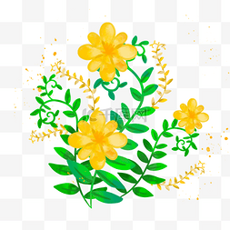 黄色水彩晕染加金箔叶子花卉